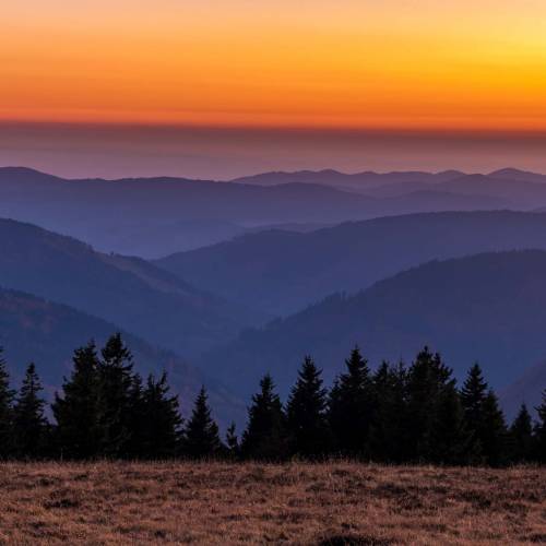 Blick vom Feldberg ins Land im Sonnenaufgang